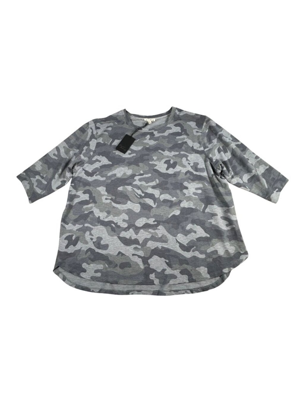 NEW Jane And Delancey Gray Camo 3/4 Sleeve High-Low Tunic Top Womens 3X High Low